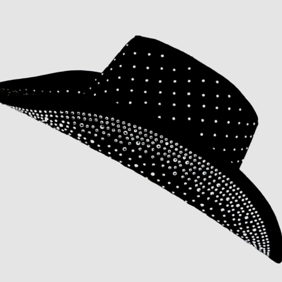 Beautiful Unique Black Jeweled Designer Cowboy Hat Rhinestone Embellished Bling main image 5